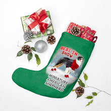 Load image into Gallery viewer, Miniature American Shepherd Best In Snow Christmas Stockings