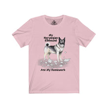 Load image into Gallery viewer, My Norwegian Elkhound Ate My Homework Unisex Jersey Short Sleeve Tee