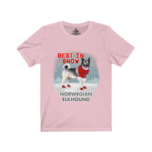 Load image into Gallery viewer, Norwegian Elkhound Best In Snow Unisex Jersey Short Sleeve Tee