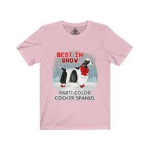 Load image into Gallery viewer, Parti-Color Cocker Spaniel Best In Snow Unisex Jersey Short Sleeve Tee