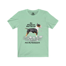 Load image into Gallery viewer, My Miniature Bull Terrier Ate My Homework Unisex Jersey Short Sleeve Tee