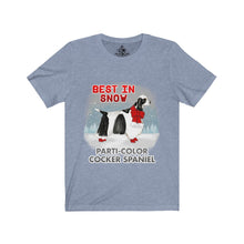 Load image into Gallery viewer, Parti-Color Cocker Spaniel Best In Snow Unisex Jersey Short Sleeve Tee