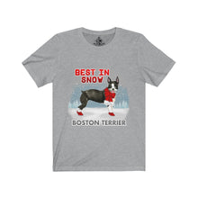 Load image into Gallery viewer, Boston Terrier Best In Snow Unisex Jersey Short Sleeve Tee