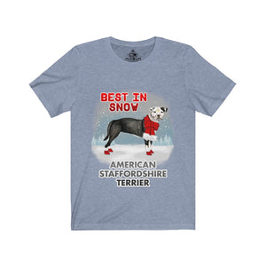 American Staffordshire Terrier Best In Snow Unisex Jersey Short Sleeve Tee