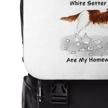 Load image into Gallery viewer, My Irish Red and White Setter Ate My Homework Backpack