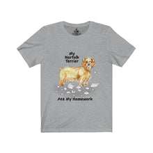 Load image into Gallery viewer, My Norfolk Terrier Ate My Homework Unisex Jersey Short Sleeve Tee