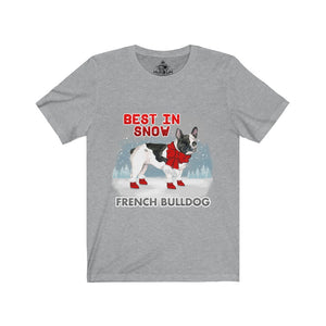 French Bulldog Best In Snow Unisex Jersey Short Sleeve Tee