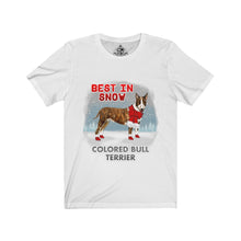 Load image into Gallery viewer, Colored Bull Terrier Best In Snow Unisex Jersey Short Sleeve Tee