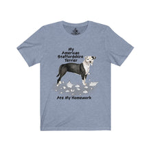 Load image into Gallery viewer, My American Staffordshire Terrier Ate My Homework Unisex Jersey Short Sleeve Tee