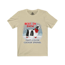 Load image into Gallery viewer, Parti-Color Cocker Spaniel Best In Snow Unisex Jersey Short Sleeve Tee