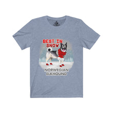 Load image into Gallery viewer, Norwegian Elkhound Best In Snow Unisex Jersey Short Sleeve Tee