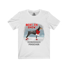 Load image into Gallery viewer, Doberman Pinscher Best In Snow Unisex Jersey Short Sleeve Tee