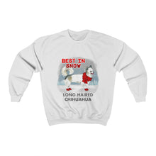Load image into Gallery viewer, Long Haired Chihuahua Best In Snow Heavy Blend™ Crewneck Sweatshirt