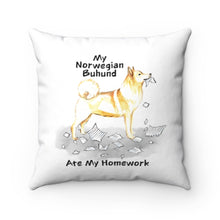 Load image into Gallery viewer, My Norwegian Buhund Ate My Homework Square Pillow