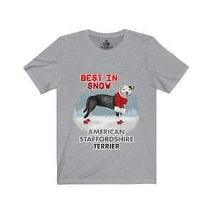 American Staffordshire Terrier Best In Snow Unisex Jersey Short Sleeve Tee