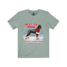 Load image into Gallery viewer, Black and Tan Coonhound Best In Snow Unisex Jersey Short Sleeve Tee