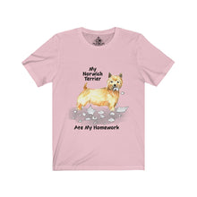 Load image into Gallery viewer, My Norwich Terrier Ate My Homework Unisex Jersey Short Sleeve Tee