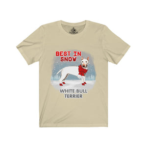 White Bull Terrier Best In Snow Unisex Jersey Short Sleeve Tee