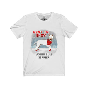 White Bull Terrier Best In Snow Unisex Jersey Short Sleeve Tee