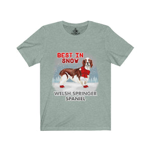 Welsh Springer Spaniel Best In Snow Unisex Jersey Short Sleeve Tee