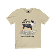 Load image into Gallery viewer, My Miniature Bull Terrier Ate My Homework Unisex Jersey Short Sleeve Tee