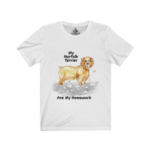 Load image into Gallery viewer, My Norfolk Terrier Ate My Homework Unisex Jersey Short Sleeve Tee