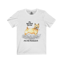 Load image into Gallery viewer, My Norwich Terrier Ate My Homework Unisex Jersey Short Sleeve Tee